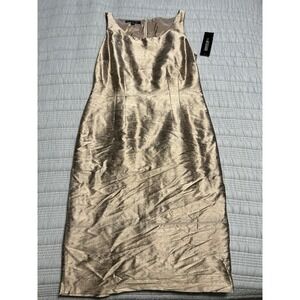 NWT Lafayette 148 Women's 100% Raw Silk Dress Sz 8 Sleeveless Sheath Gold